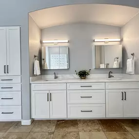 As a trusted bathroom remodeling contractor, Ledezma Remodeling delivers spaces that are as practical as they are beautiful. This bright double‑vanity setup, complete with elegant cabinetry and modern fixtures, offers the perfect blend of style, storage, and sophistication. It’s a bathroom upgrade that makes every day feel a little more luxurious.