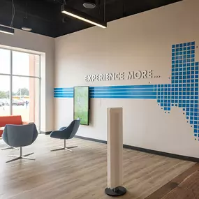 Seating area in the CUTX lobby at Berkner High School