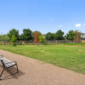 Dog Park with benches at Camden Leander apartments in Leander, Tx