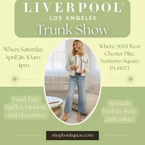 On April 26th from 10am to 4pm, join us to shop the hottest Liverpool pieces, score exclusive discounts, and enter raffles for fabulous prizes! We’re serving up more than just fashion—think games, giveaways, and delicious bites to keep the energy high. Grab your girls, bring your best shopping game, and join us for a day of style, laughs, and a little well-deserved indulgence. See you there! And for our online friends, tune in all that weekend for special deals!