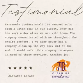 Financing Available
716 Clean Up Restoration is a veteran-owned and community-focused water damage restoration, mold restoration, fire damage restoration, and junk removal company.

We offer a variety of payment options to suit your needs, and we’re dedicated to providing the highest level of customer service.

We believe that everyone deserves access to quality restoration services, and we’re proud to be able to offer financing options to make that possible.

If you’re dealing with water damage