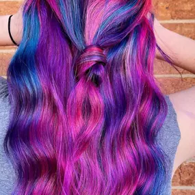 Custom Blended Bubblegum Pink, Blue, & Purple Hair Color in Schaumburg, IL
