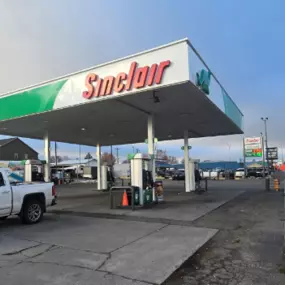 Sinclair gas station fueling island.