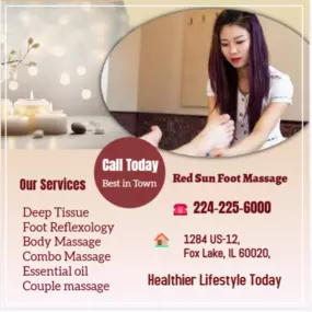 Whether it's stress, physical recovery, or a long day at work, Red Sun Foot Massage has helped 
many clients relax in the comfort of our quiet & comfortable rooms with calming music.