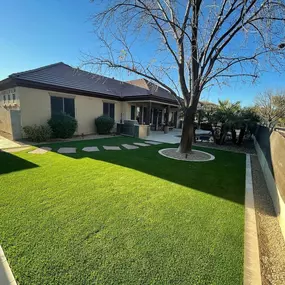 Transform your backyard with high-quality artificial turf for a lush, low-maintenance lawn. Paired with a modern privacy fence, this setup is perfect for Arizona homes looking for a durable, green outdoor space year-round.