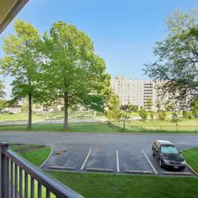 A car is parked in a parking lot