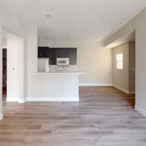 Spacious living room with high ceilings