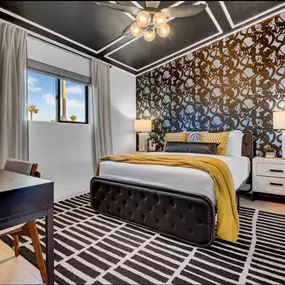 Bold, stylish, and unapologetically modern. This bedroom design transforms everyday living into something extraordinary. The Wallpaper Co. brings this space to life with one of the most striking wallcoverings in Phoenix, adding rich contrast and texture that turns a simple accent wall into a show-stopping centerpiece.