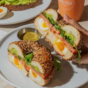 The Perfect Egg Sandwich with pasture-raised eggs, avocado, tomato, arugula and mozzarella - the ultimate healthy breakfast on-the-go