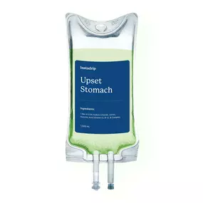 Instadrip Upset Stomach IV therapy bag for nausea relief and digestive support.