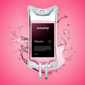 Instadrip Migraine IV therapy bag with hydration and pain relief ingredients.