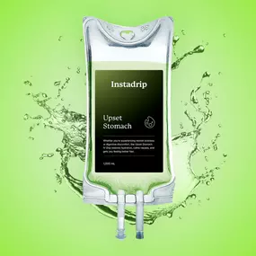 Instadrip Upset Stomach IV therapy bag for nausea relief and digestive support.
