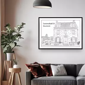 Laat jouw huis vereeuwigen in een prachtige, handgetekende line-art illustratie. Een minimalistisch en stijlvol kunstwerk voor in huis of als bijzonder cadeau.