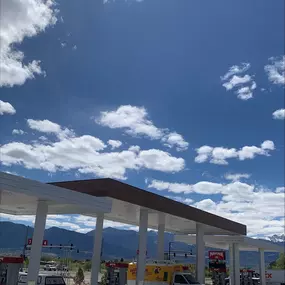 Gas pumps at Maverik in Colorado Springs, Colorado.