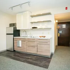 A functional kitchen area at Passenger Flats in Chattanooga with a modern and practical design.