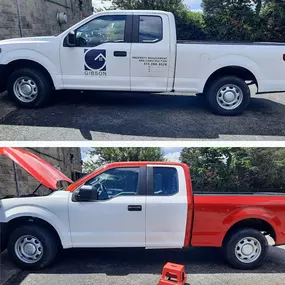 This is a truck we worked on for Gibson Property Group in Cheviot. It is a great example of what vehicle decals and vehicle wraps can do.  Each of the text areas and the logo are separate elements and were added separately. But we also wrapped the entire truck. When it came to us, it was red! If you need to get your business name out on the roads, we can help. Visit our Facebook page to get more ideas.