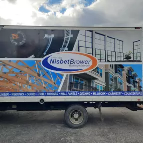 We wrapped the back part of this box truck for Nisbet Brower in Sharonville. We were able to show multiple color images along with their logo. This was an interesting test of our large-format printing capability and we think it turned out great! Do you need to get your name on your vehicles? We can help.