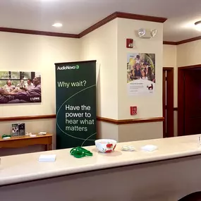 Interior photo of the reception desk of the AudioNova hearing clinic in Fort Wayne, IN