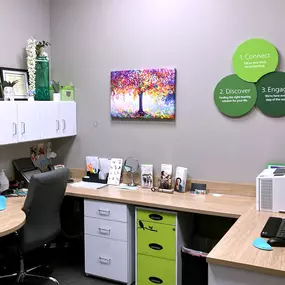 Interior photo of the consultation office for AudioNova hearing clinic in Fairview Park, OH