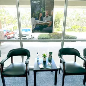 Interior photo of the seating area for AudioNova hearing clinic in Port St. Lucie, FL