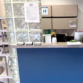 Interior photo of the reception desk for AudioNova hearing clinic in Grand Rapids, MI