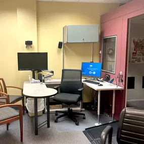 Interior photo of the hearing testing office for AudioNova hearing clinic in Grand Rapids, MI