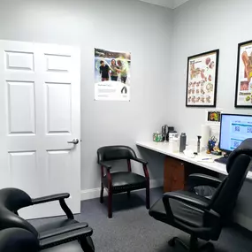 Interior photo of the consultation office for AudioNova hearing clinic in Jupiter, FL