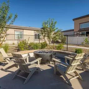 Patio with fire pit and chairs