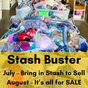 The countdown begins.  Clear out colors, fibers and books you no longer use, bring them into Apple Yarns and we will sell them for you in August and you receive a gift card in exchange.  You can only bring items to sell in July.
