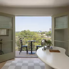 Exterior view from a luxury room with a modern desk