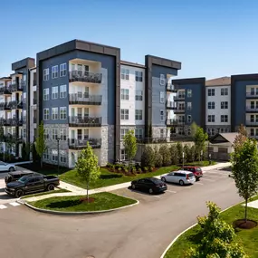 Exterior building view with parking in front at Camden West Nashville apartments in Nashville, TN