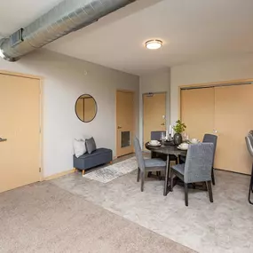 Open kitchen with dining area