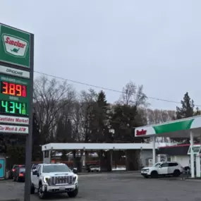 Sinclair gas station fueling island