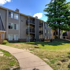 Front view with entrance of Hamlet Apartments