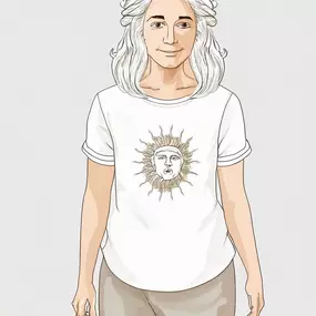 Drawing of woman in a custom-printed t-shirt