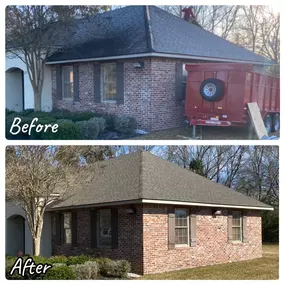 Before and After Photo of a Roofing Project in Lafayette LA