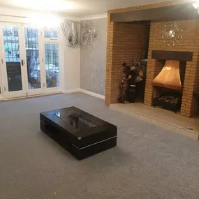 Beige twist pile carpet fitted in a lounge