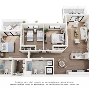 A three-bedroom floor plan layout of Gateway Luxury Apartments in Pompano Beach, FL, with an open-concept design.