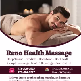 The full body massage targets all the major areas of the body that are most subject to strain and
discomfort including the neck, back, arms, legs, and feet. 
If you need an area of the body that you feel needs extra consideration, 
such as an extra sore neck or back, feel free to make your massage therapist aware and
they will be more than willing to accommodate you.