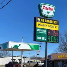 Sinclair gas station fueling island.