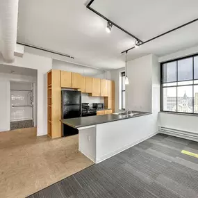 Spacious open concept kitchen with living room