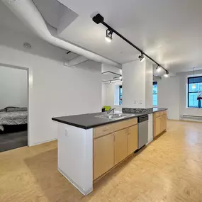 Spacious open space with kitchen island