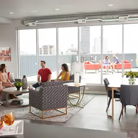 Large community room with patio view