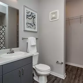 Modern bathroom with storage space