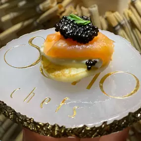 Smoked Salmon With Creme Fraiche and Topped with Caviar