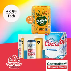 Small beer, lager & cider packs - £3.99 each