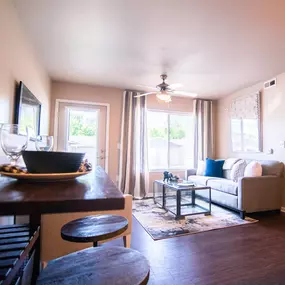 Furnished living room with sofa and coffee table
