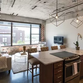 Open living room with kitchen