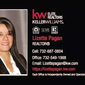 Lizette Pagan, REALTOR® NJ
481 Memorial Parkway
Metuchen, NJ 08840
(732) 687-0604