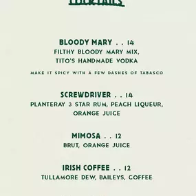 Brunch Cocktail Menu